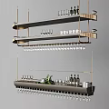 Modern Stylish Wall-mounted Shelf with Hanging Wine Glasses Wine Bottles and Green Plant Decor