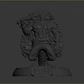 Detailed 3D Warrior Sculpture Carving With Hammer Horned Helmet Feathered Armor Base And Kalo Inscription