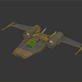 Futuristic Interstellar Spaceship with Twin Engines Wings Yellow Accents and Blue Lights for Space Exploration