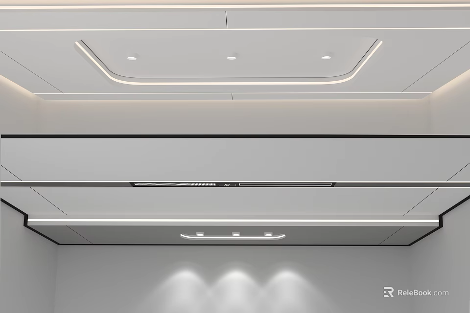 Modern Minimalist Ceiling Design With Linear Lighting And Recessed Lights 3d model 