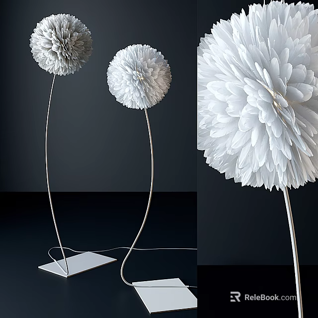 Elegant Modern Floor Lamp With White Flower Shaped Shade And Slim Metal Stand 3d model 