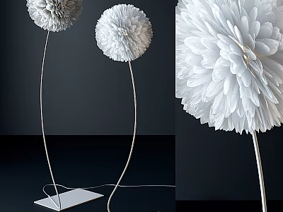 Elegant Modern Floor Lamp With White Flower Shaped Shade And Slim Metal Stand 3d model