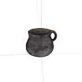 Ancient Handcrafted Ceramic Vessel With Rustic Grayish Black Finish And Handle 3d model