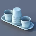 Light Colored Ceramic Tableware Set With Tray And Stackable Serving Cups 3d model