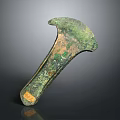 Ancient Bronze Sculpture Carving Artifact With Curved Shape And Green Patina