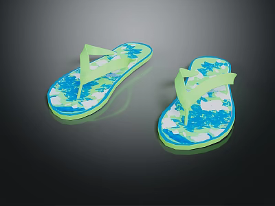 Summer Casual Flip Flops With Green Blue Floral Print Lightweight Design 3d model