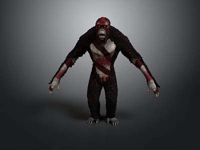 Scary Monster Character Standing With Red Head White Face Dark Red Covering Exposed Teeth 3d model