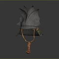 Ancient Warrior Helmet As Traditional Weapon With Metallic Leaf Patterns And Orange Cord