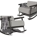 Gray Rocking Chairs With Wooden Armrests And Black White Checkered Blanket