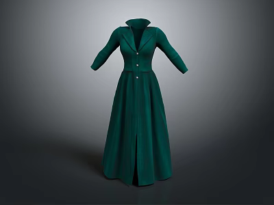 Fashionable Green Long Sleeve Collared Buttoned Coat With Textured Fabric 3d model