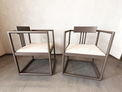 Modern Single Chair Featuring Square Armrest Frame Vertical Slat Back And Light Padded Seat 3d model