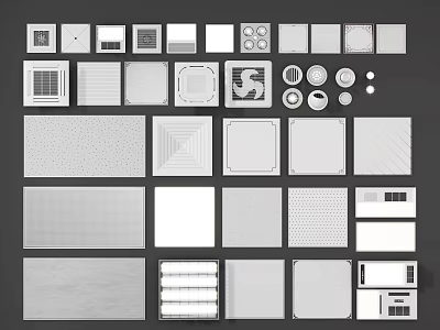Various Interior Ceiling Designs With Square Panels Grid Patterns And Textured Surfaces 3d model