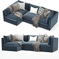 Modern Navy Blue Sectional Sofa With Cozy Throw Pillows And Soft Blanket 3d model