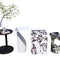 Modern Stylish Side Tables Featuring Marble Patterns Cylindrical Base and Hollow Details 3d model