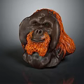 Orangutan Head Sculpture With Brown Body And Orange Mane Artistic Decor