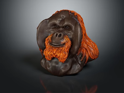 Orangutan Head Sculpture With Brown Body And Orange Mane Artistic Decor 3d model