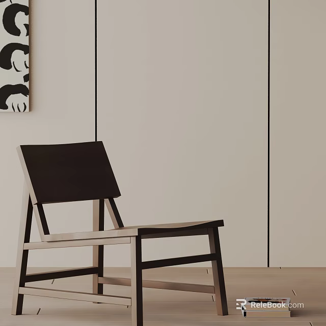 Minimalist Modern Dining Chair With Black Seat Wooden Frame In Room With Light Walls Artwork 3d model 