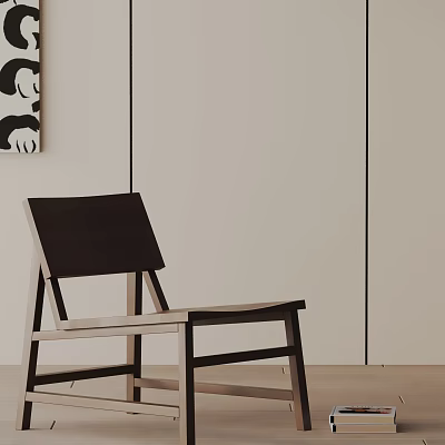 Minimalist Modern Dining Chair With Black Seat Wooden Frame In Room With Light Walls Artwork 3d model