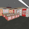 Chinese Paper Cutting Exhibition Hall With Traditional Red White Decor Display Cabinets And Ceiling Lamps 3d model
