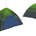 Two Green Mesh Pattern Tents With Black Base And Blue Interior 3d model