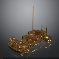 Detailed Golden Car Model With Mechanical Structure Antenna Reflective Wheels On Dark Background
