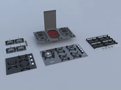 Various Gas Stove Designs For Modern Kitchen Appliances With Controls 3d model