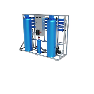 Industrial Water Treatment System With Blue Cylindrical Tanks Control Panel And Metal Frame 3d model