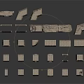 Traditional Stone Brick Building Model With Arches Walls And Roof Components