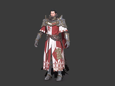 Game And Movie Character In Red And White Armor With Golden Lion Emblem Standing Pose 3d model