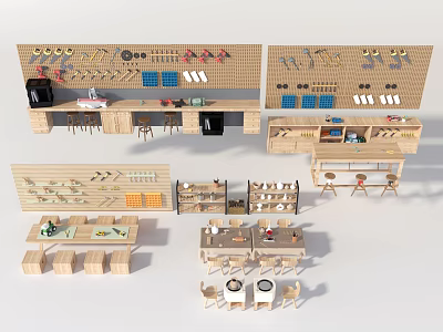 Bright Kindergarten Learning Space With Wooden Furniture Play Zones And Wall Displays 3d model