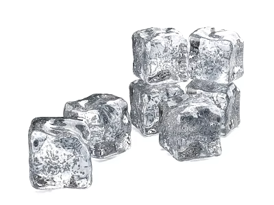 Clear Fresh Frozen Ice Cubes Stacked And Scattered On White Background 3d model