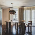 Modern Restaurant Interior Design With Round Dining Table Metal Chairs Pendant Light And Marble Floor