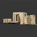 Detailed Ancient Architecture Model Featuring Stone Arches Columns And Symmetrical Structure 3d model