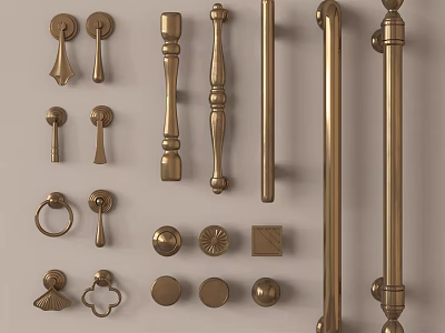 Brass Furniture Handles With Various Designs And Different Shapes For Cabinets 3d model