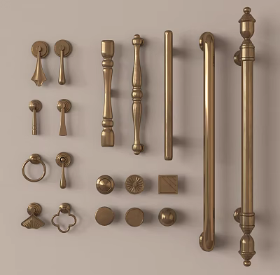 Brass Furniture Handles With Various Designs And Different Shapes For Cabinets 3d model