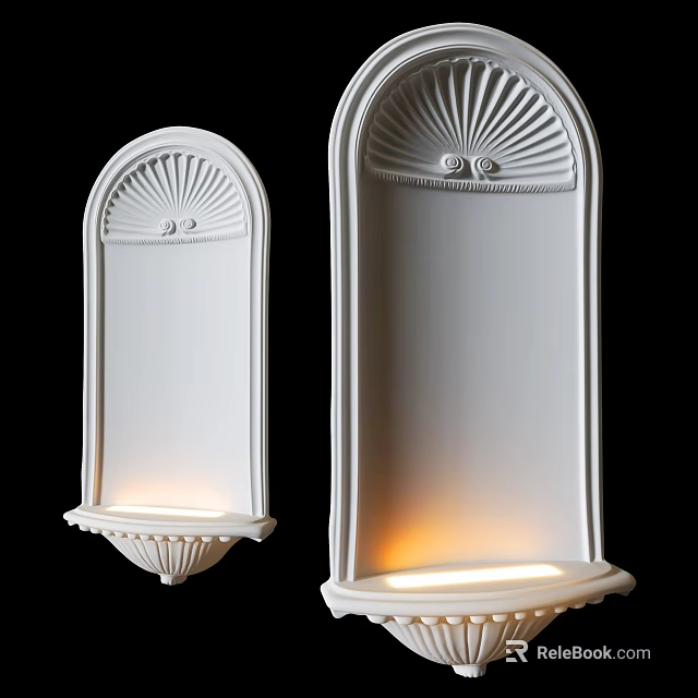White Classic Design Wall Lamps with Arched Top Decorative Patterns and Illuminated Shelf 3d model 