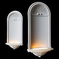 White Classic Design Wall Lamps with Arched Top Decorative Patterns and Illuminated Shelf