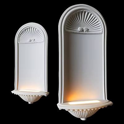 White Classic Design Wall Lamps with Arched Top Decorative Patterns and Illuminated Shelf 3d model