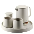 Modern Ceramic Tea Set with Black White Teapot Teacups and Candle Warmer Tray