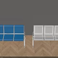 Blue And White Three Seat Public Chairs Design For Waiting Area With Wooden Floor