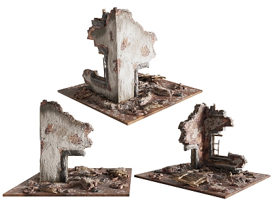 Damaged and dilapidated wall, ruin wall, scrap brick wall 3d model