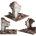 Damaged and dilapidated wall, ruin wall, scrap brick wall 3d model