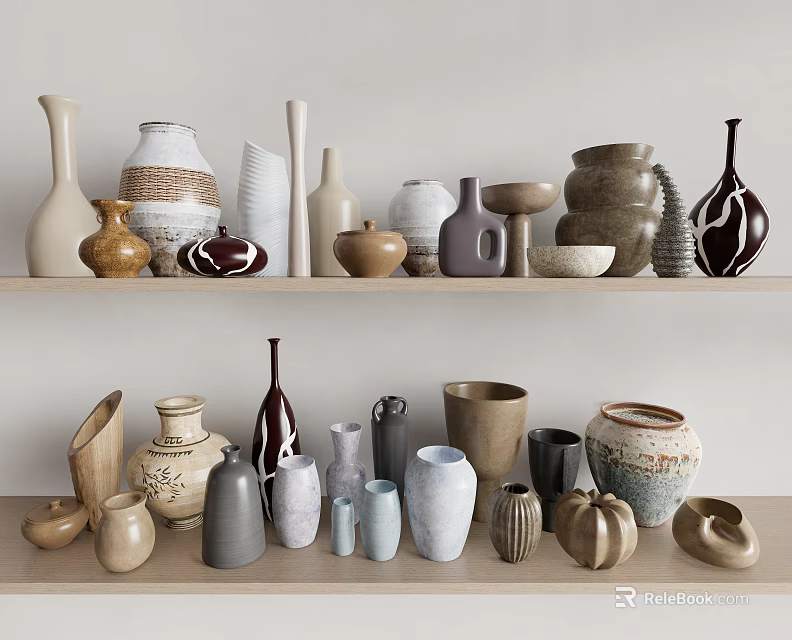 Ceramic Vessels With Various Shapes Sizes And Designs For Home 3d model