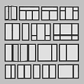 Various Window Styles Arranged On Wall With Black Frames And Glass Panels 3d model