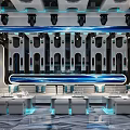 Modern Luxury KTV Interior Design With Futuristic Lighting Sofas And Bar Counter