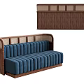 Blue Upholstered Sectional Sofa with Wooden Frame and Grid Pattern Backrest 3d model