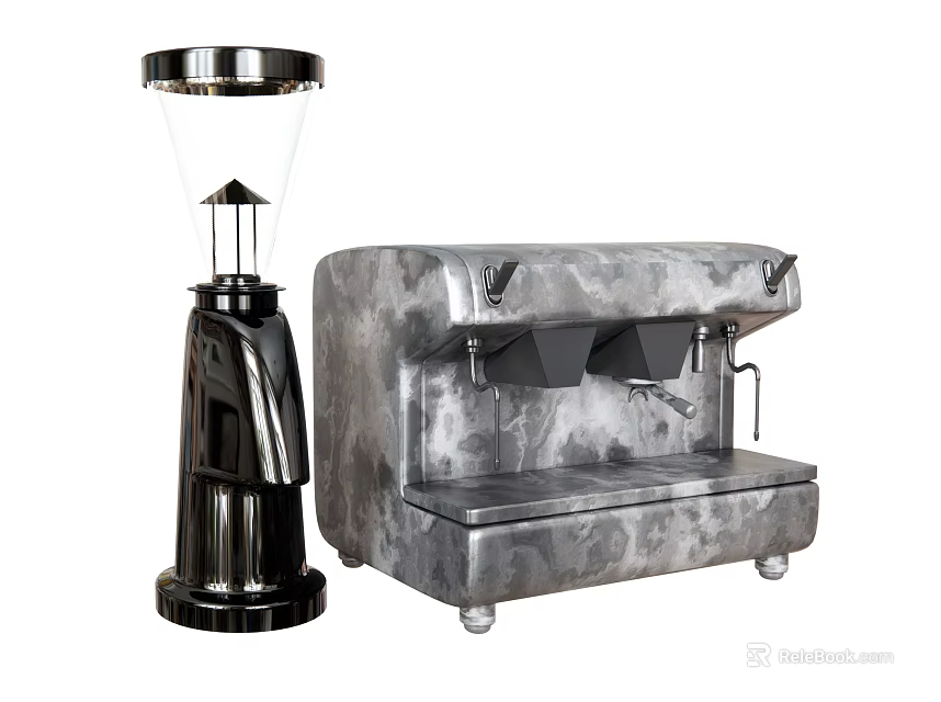 Stylish Modern Kitchen Appliances With Black And Gray Coffee Machines 3d model 