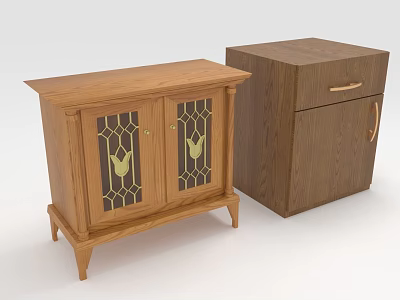 Wooden Console Cabinet With Glass Doors Floral Patterns Legs And Side Cabinet With Drawers 3d model