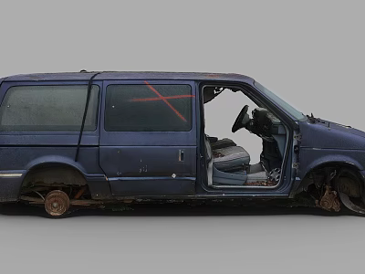 Old Blue Van With Open Doors And Rusty Exterior Interior Visible 3d model