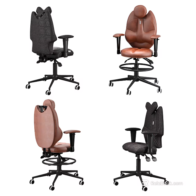 Ergonomic Office Chairs With Adjustable Height Swivel Base And Armrests In Black Brown 3d model 
